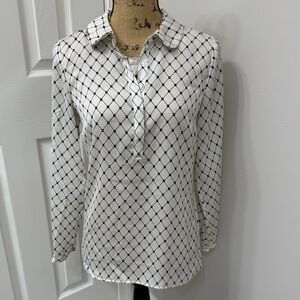 J. Crew White and Black Patterned Blouse